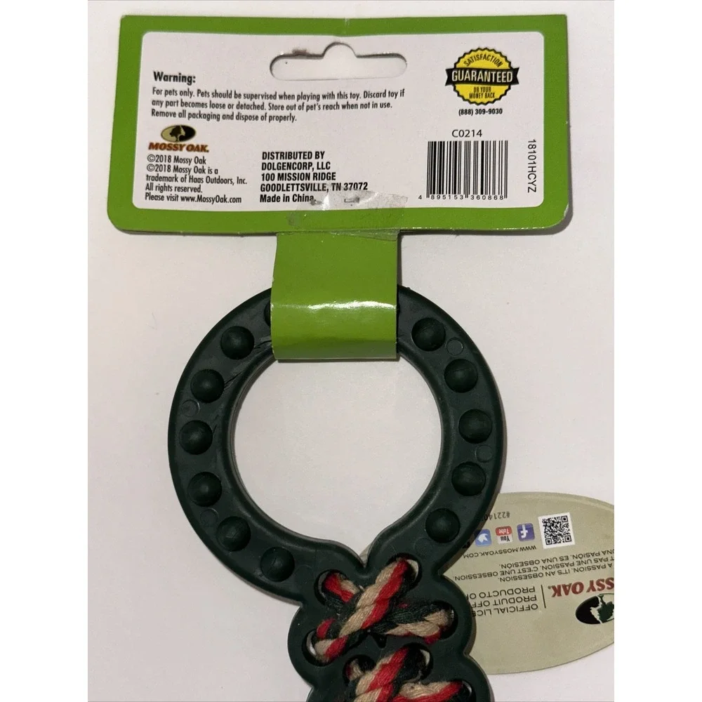 Mossy Oak Forever Pals Dog Rope Tug Toy Double‎ Ring Rubber Green Multi NWT